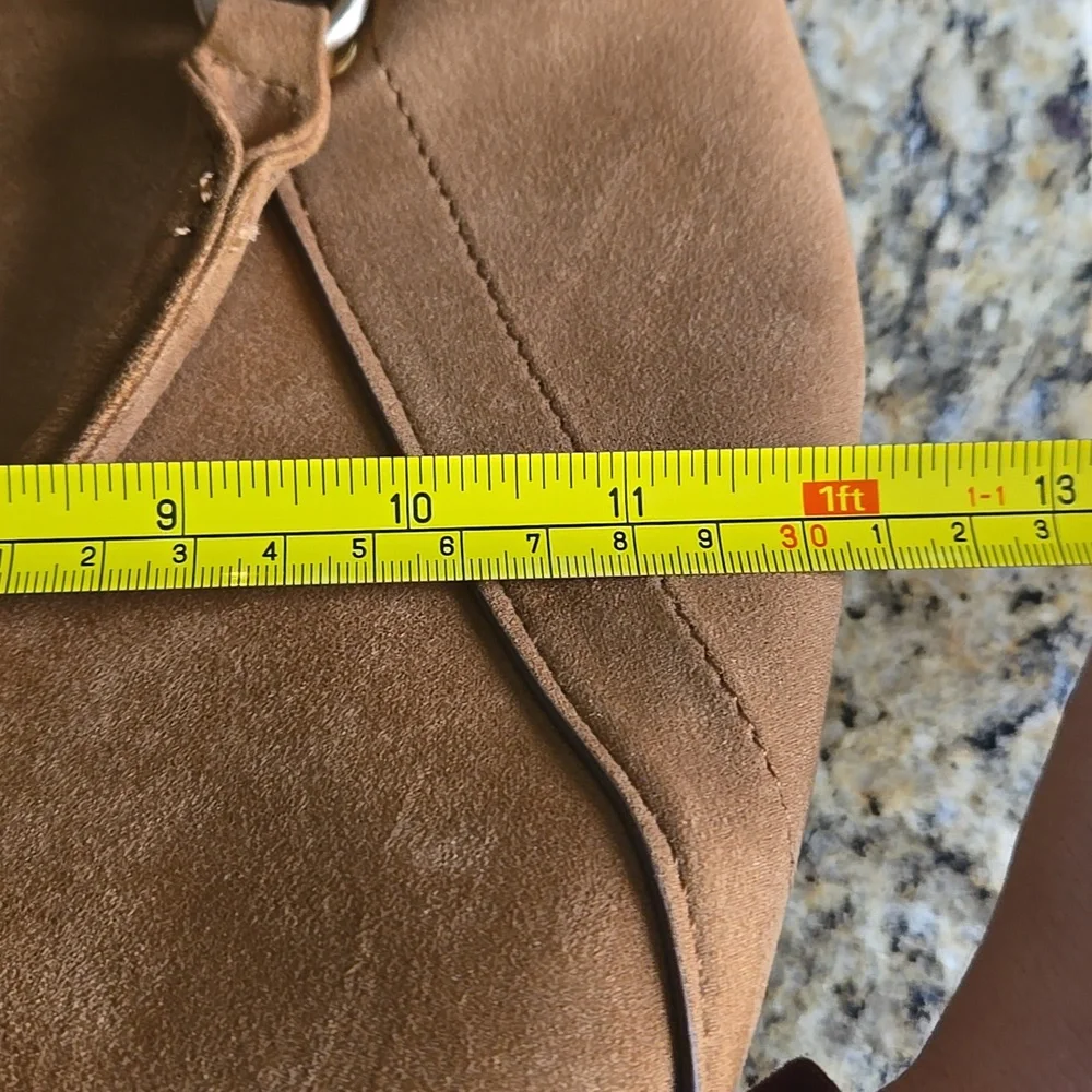 Nanette Lepore Tan Suede Purse Gold Accents Bag Charms Removable Strap Western - Picture 6 of 8